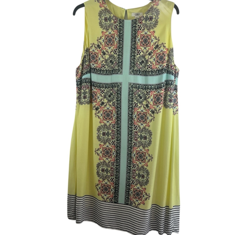 Cato Women’s Plus Size Yellow Sleeveless Dress with Patterned Design 22 to 24 W